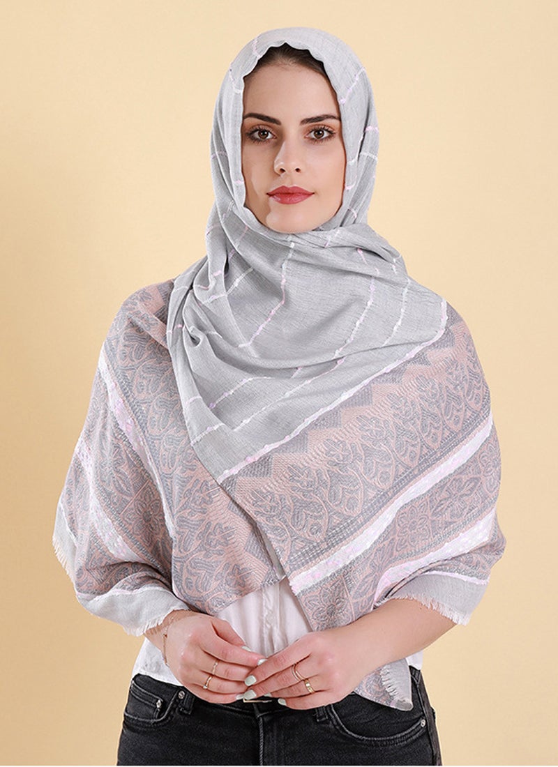 جوي شيك حجاب أساسي رمادي/وردي/أبيض - Image 1