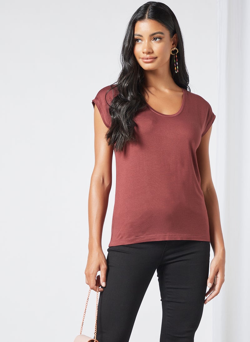 PIECES - Scoop Neck T-Shirt Red - Image 1