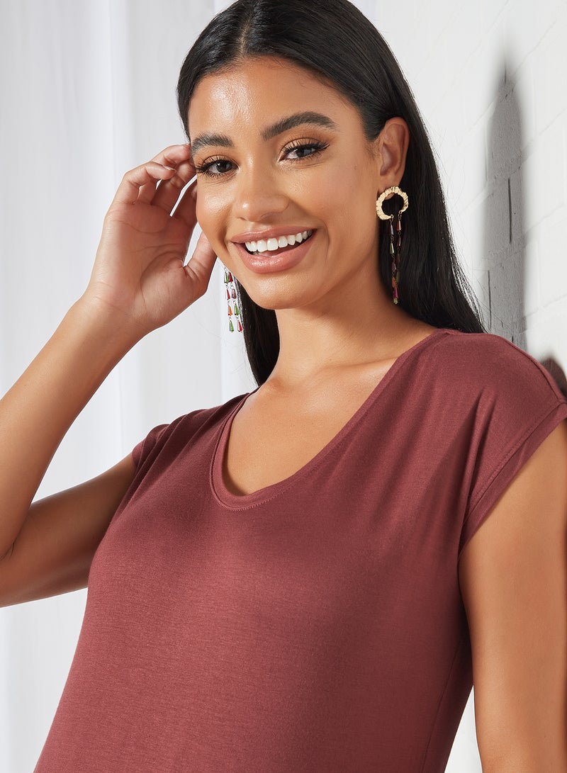 PIECES - Scoop Neck T-Shirt Red - Image 1