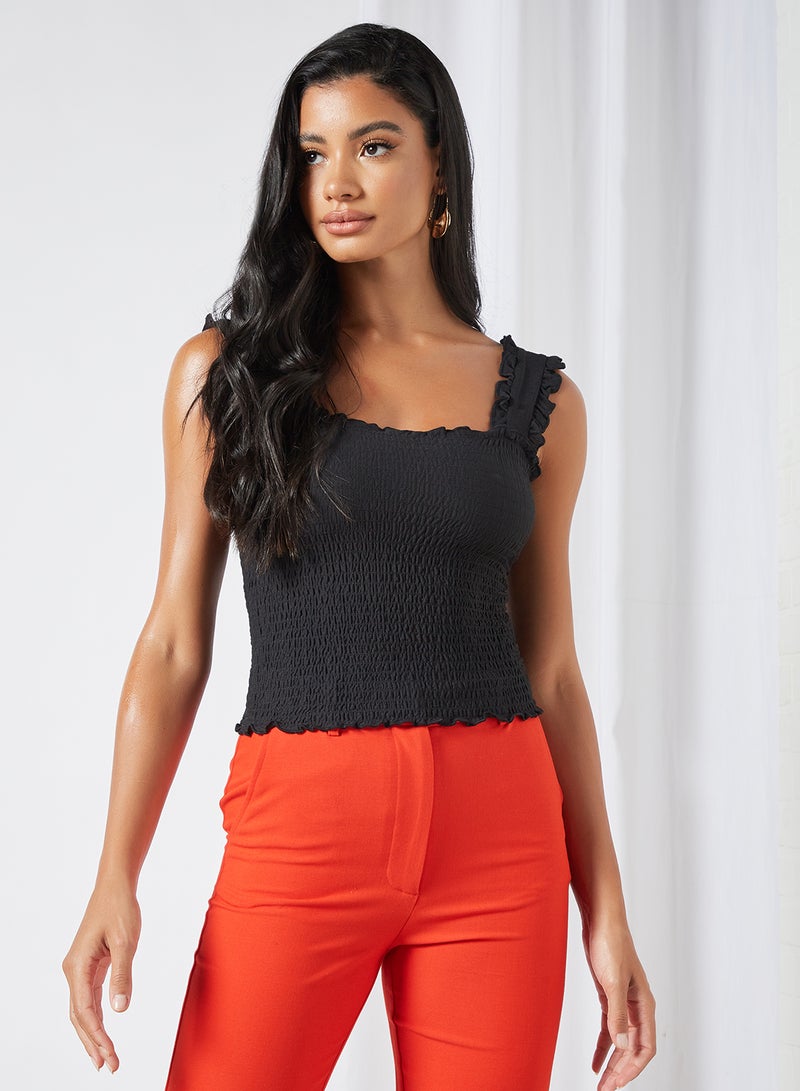 PIECES Smocked Sleeveless Top Black - Image 1