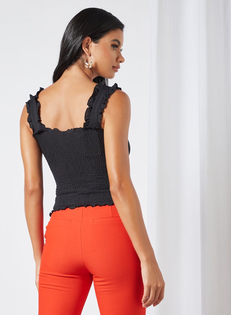 PIECES Smocked Sleeveless Top Black - Image 4