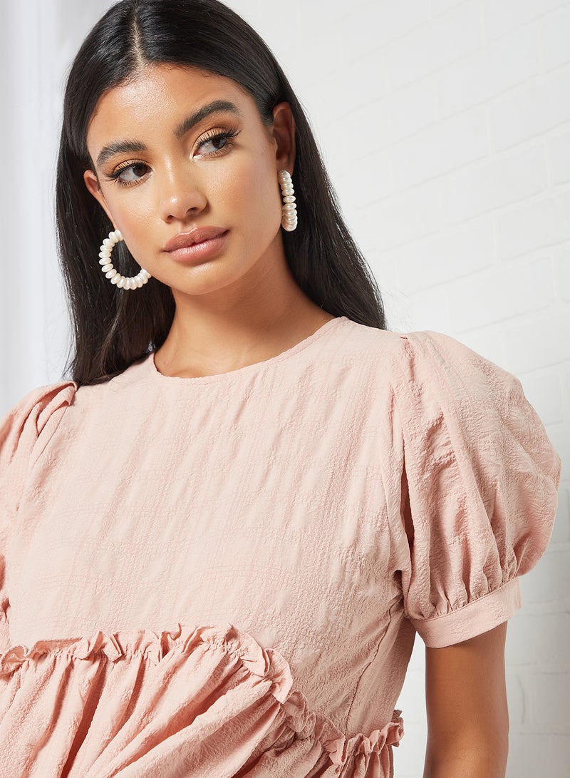 PIECES - Ruffle Detailed Dress Pink - Image 1