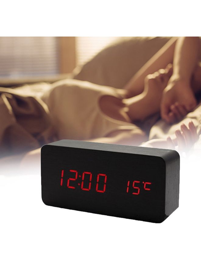 LED Sound Control Wooden Clock Black 15x4.5x7cm - Image 2