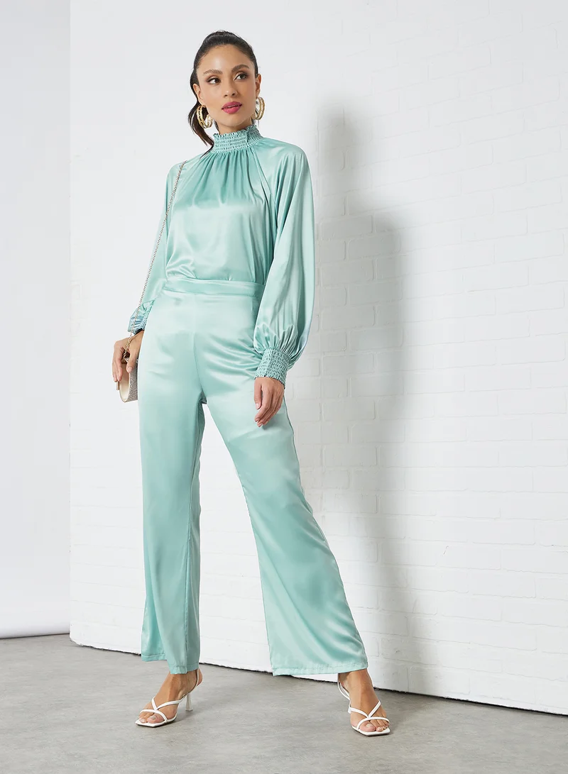 Sivvi x D'Atelier Satin Flared Pants Green