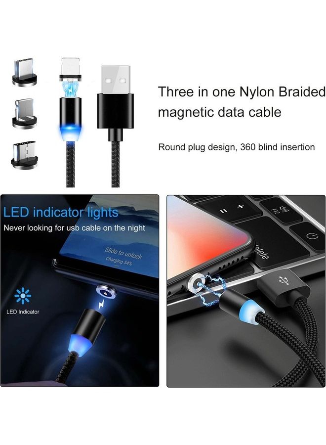3-In-1 USB Magnetic Charging Cable With Plug Black - Image 2