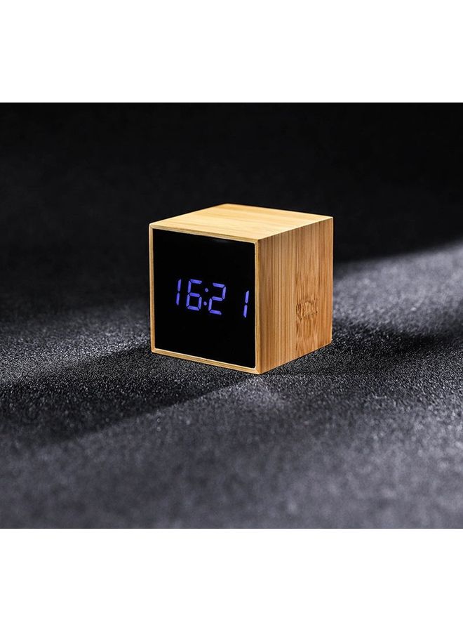 ساعة منبه عاكسة من الخيزران بإضاءة LED بني/أسود 6x6x6سم