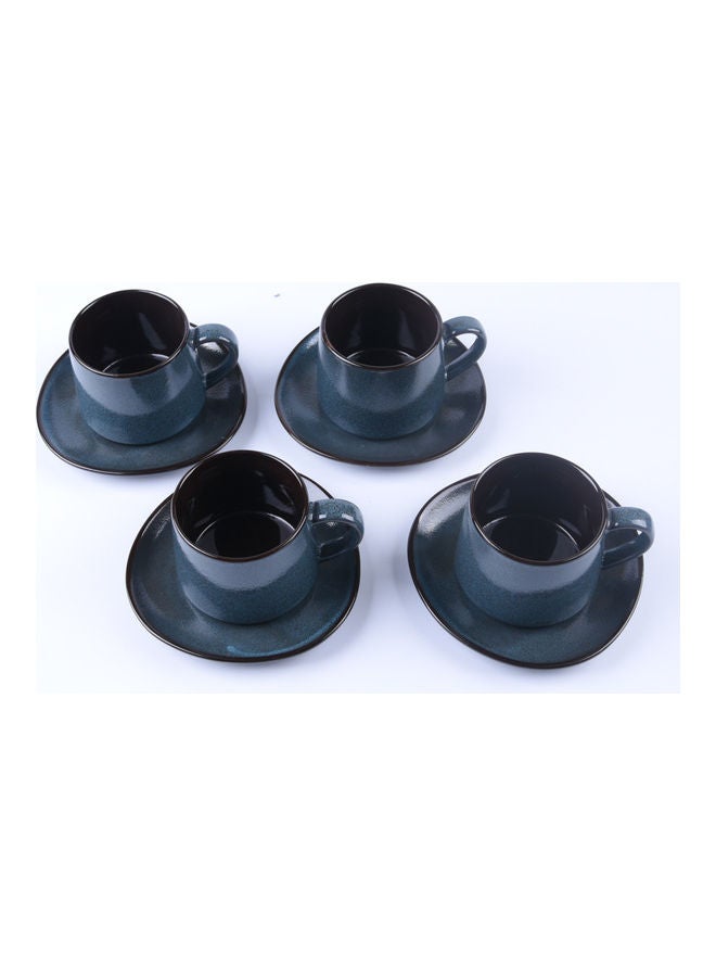 Shuer 4-Piece Coffee/Tea Ceramic Cup and Saucer Set Blue 4 x 300ml  - Image 1