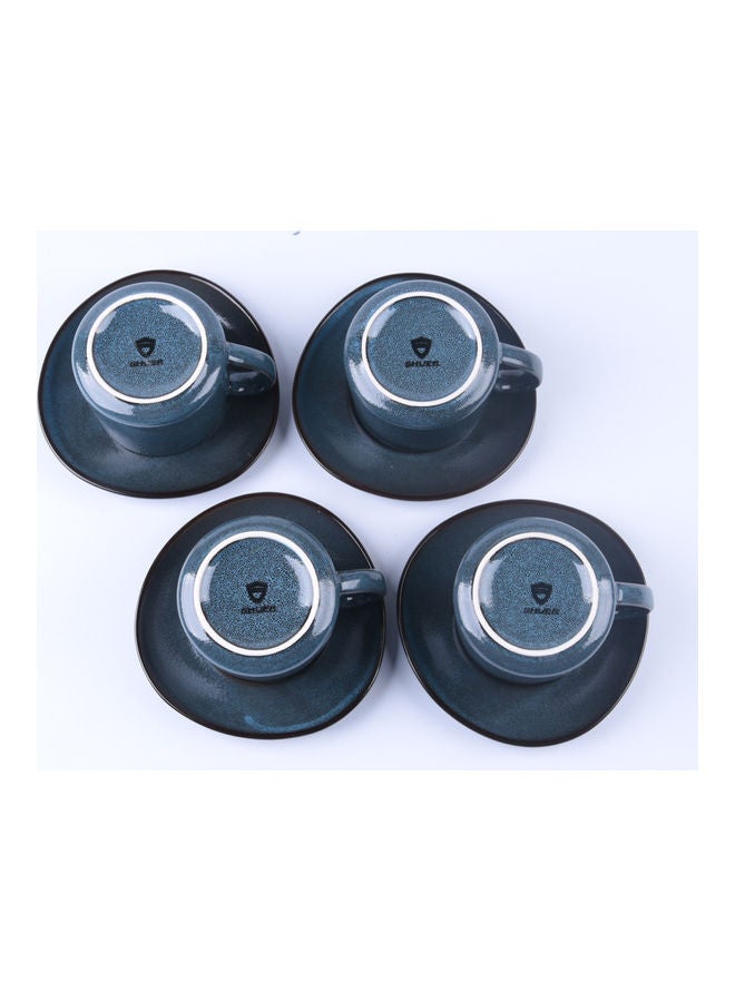 Shuer 4-Piece Coffee/Tea Ceramic Cup and Saucer Set Blue 4 x 300ml  - Image 3