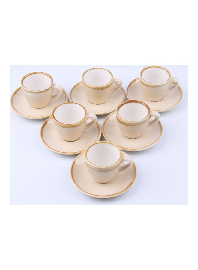 Shuer 6-Piece Coffee/Tea Ceramic Cup and Saucer Set Beige 6 x 80ml  - Image 1