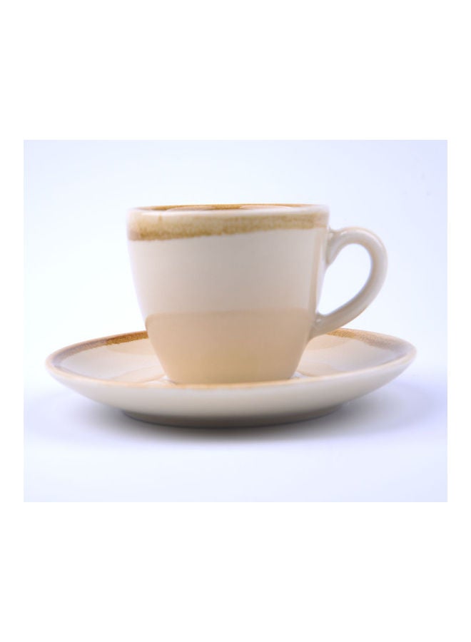 Shuer 6-Piece Coffee/Tea Ceramic Cup and Saucer Set Beige 6 x 80ml  - Image 3