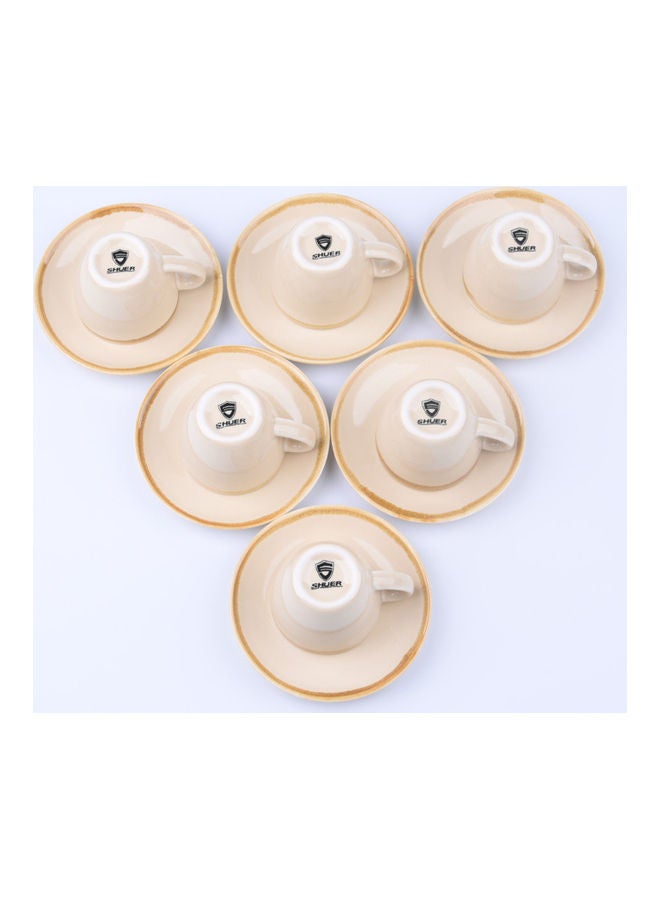 Shuer 6-Piece Coffee/Tea Ceramic Cup and Saucer Set Beige 6 x 80ml  - Image 2