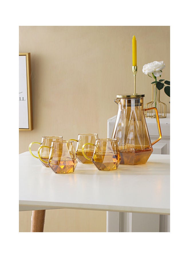 Shuer 4-Piece Diamond Style Glass Cup Set with Pot Brown/Clear - Image 2