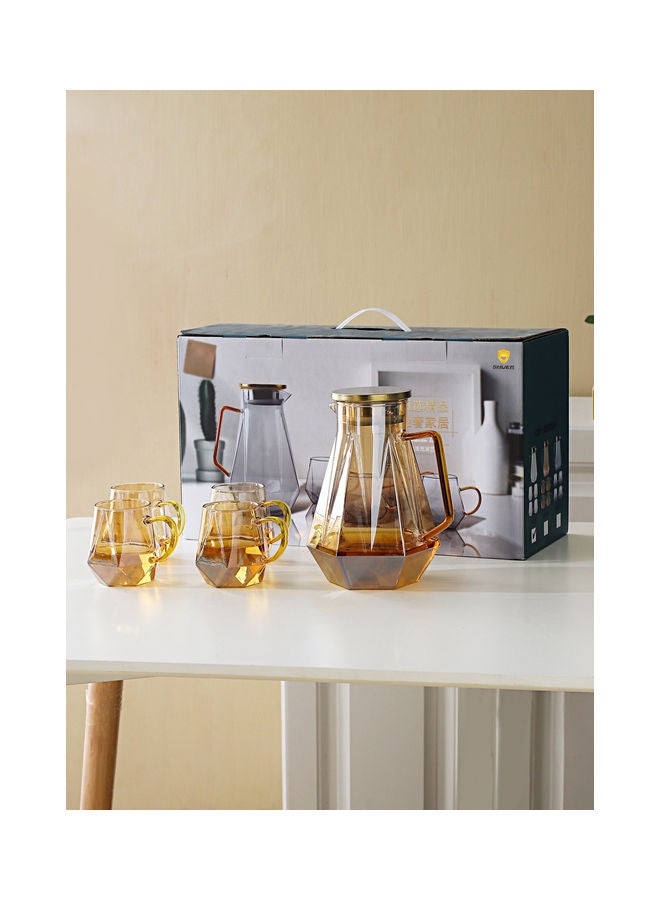 Shuer 4-Piece Diamond Style Glass Cup Set with Pot Brown/Clear - Image 1