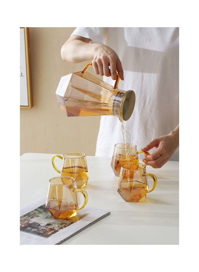 Shuer 4-Piece Diamond Style Glass Cup Set with Pot Brown/Clear - Image 5