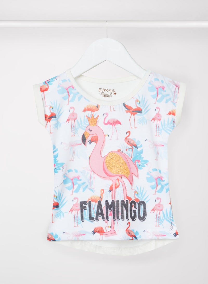 Girls Flamingo Print Crop Top White - v1627369765/N47938319V_1