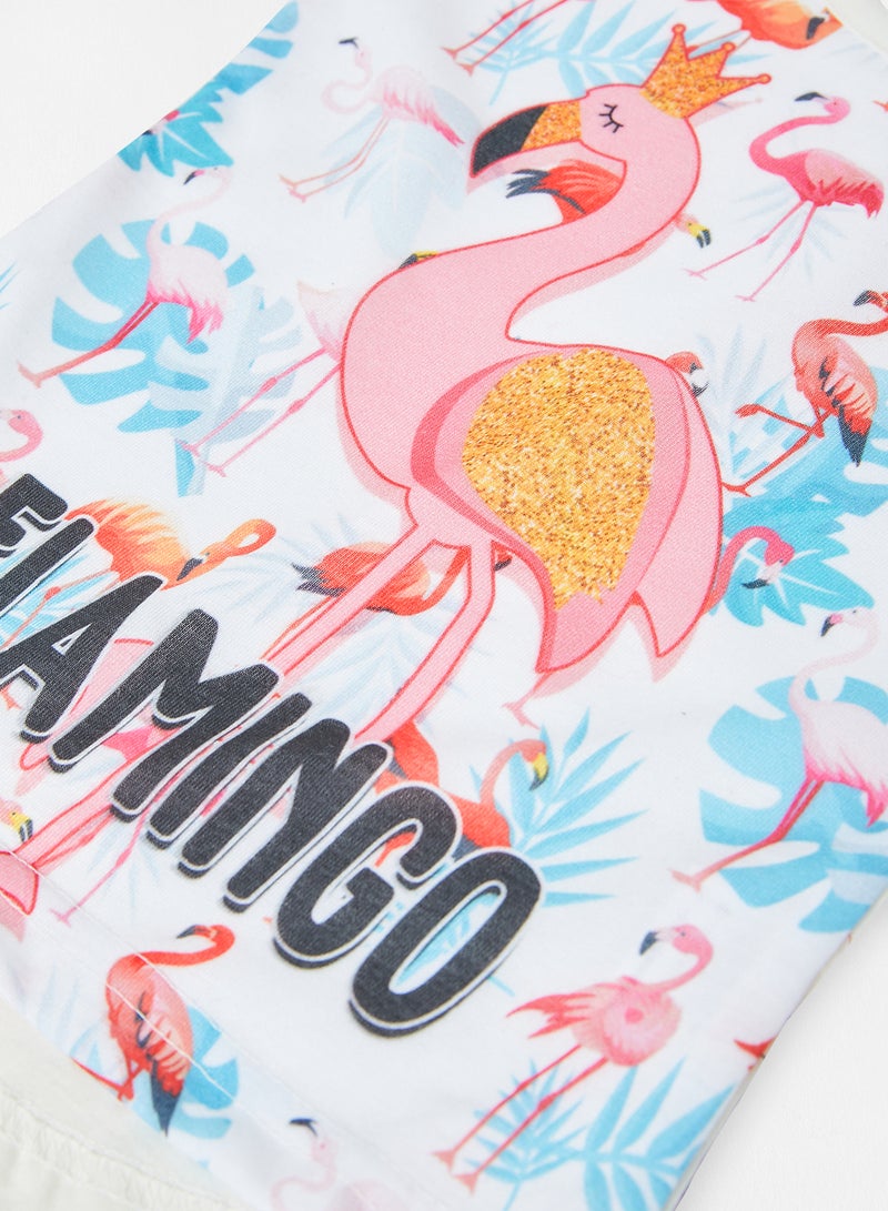 Girls Flamingo Print Crop Top White - v1627369767/N47938319V_4