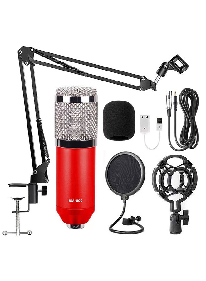 Professional Suspension Microphone Kit Live Broadcasting Recording Condenser Microphone Set BM800 Red