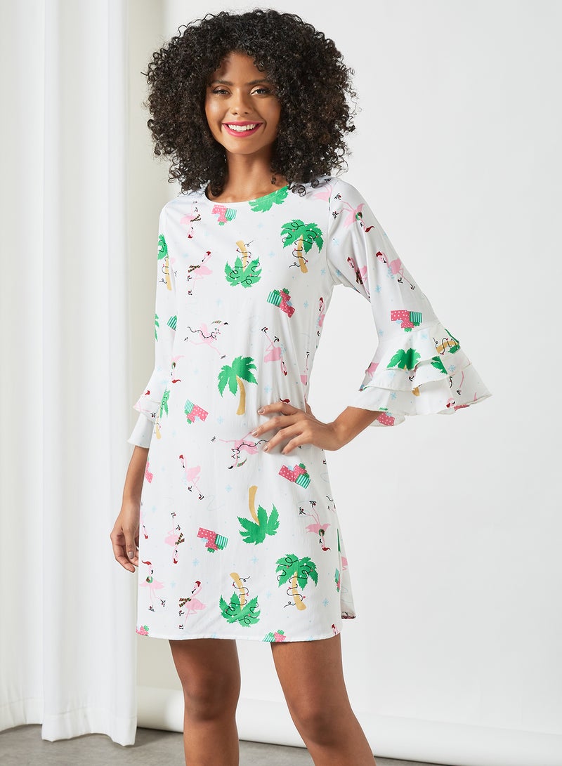 Aila Fashionable Round Neck Dress White  - Image 1