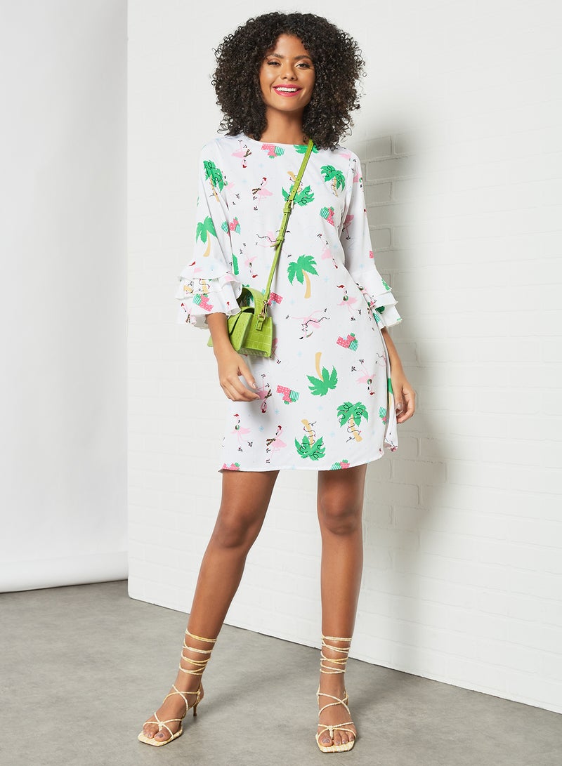 Aila Fashionable Round Neck Dress White  - Image 4
