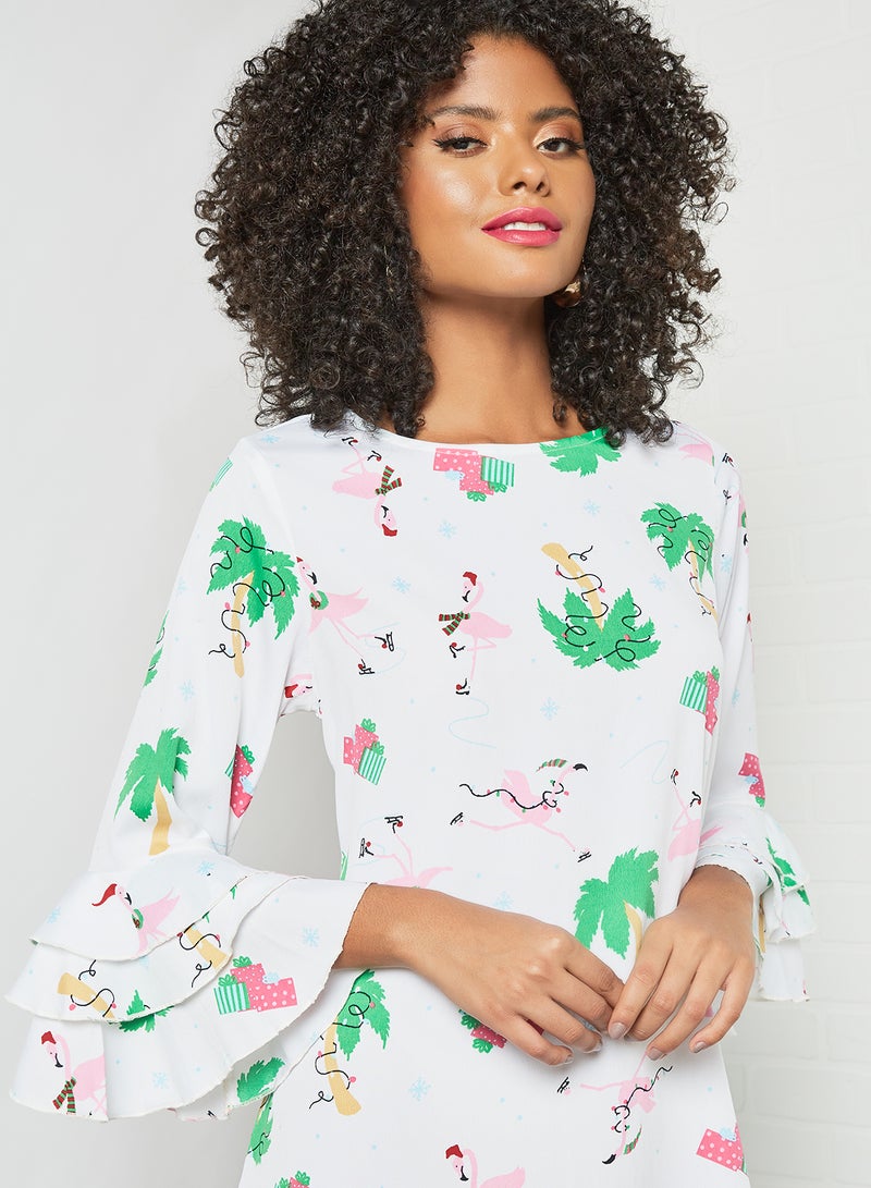 Aila Fashionable Round Neck Dress White  - Image 3