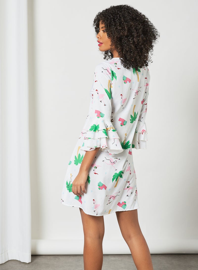 Aila Fashionable Round Neck Dress White  - Image 2