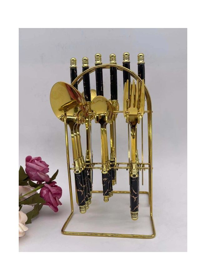 لي يينج طقم أدوات مائدة من الستانلس ستيل مكون من 24 قطعة أسود/ذهبي - Image 1