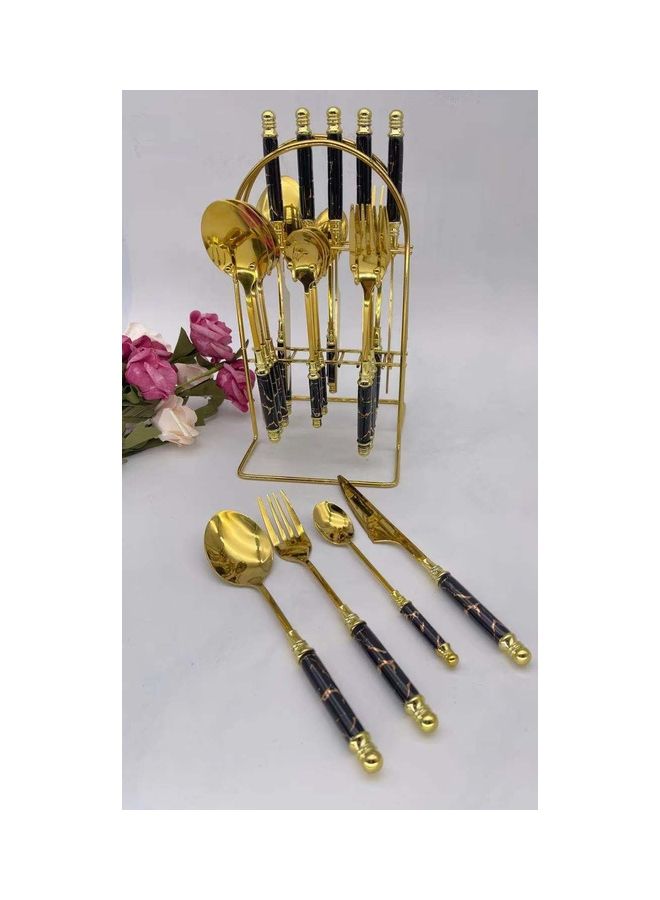 لي يينج طقم أدوات مائدة من الستانلس ستيل مكون من 24 قطعة أسود/ذهبي - Image 2