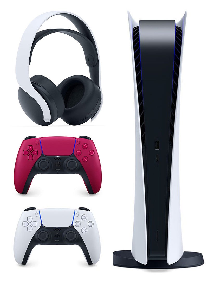 Sony PlayStation 5 Digital Edition Console + Cosmic Red DualSense Wireless Controller + 3D Wireless Gaming Headset For PlayStation 5 - Image 1