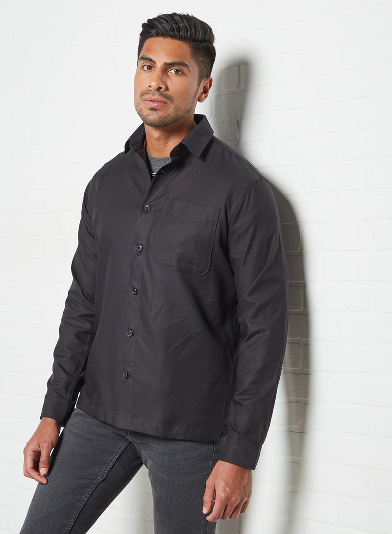 SELECTED - Patch Pocket Overshirt Black - Image 1