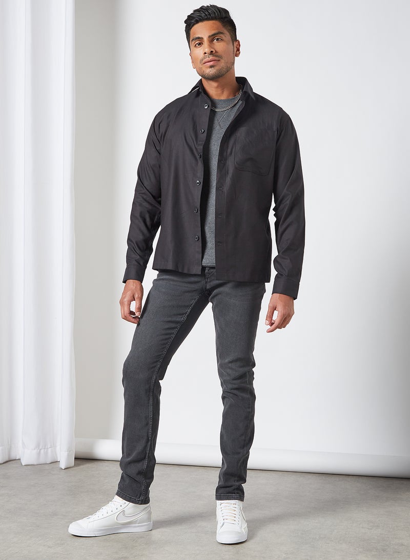 SELECTED - Patch Pocket Overshirt Black - Image 1