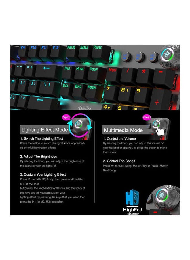 AULA Wired Full Mechanical Gaming Keyboard With Blue Switch And Led Lights Modes | F2058 - Image 4