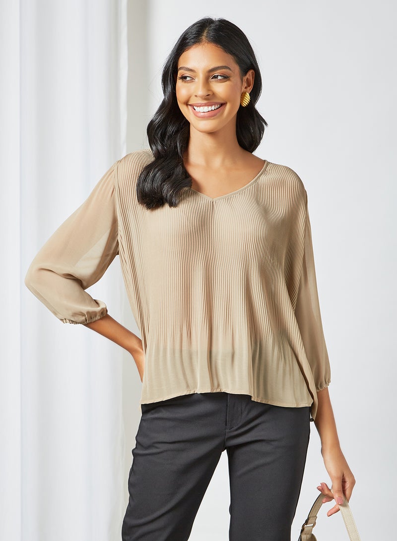 Jacqueline de Yong - V-Neck Top Brown - Image 1