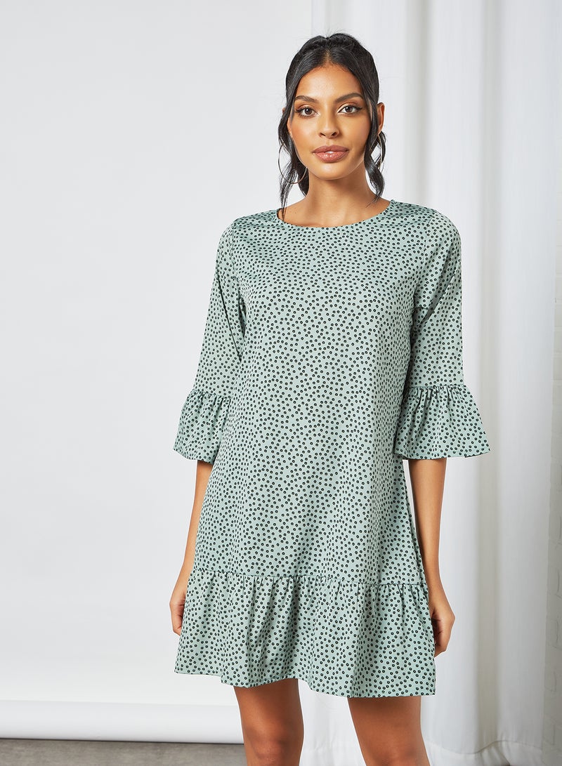 Aila Fashionable Round Neck Dress Green/Black  - Image 1