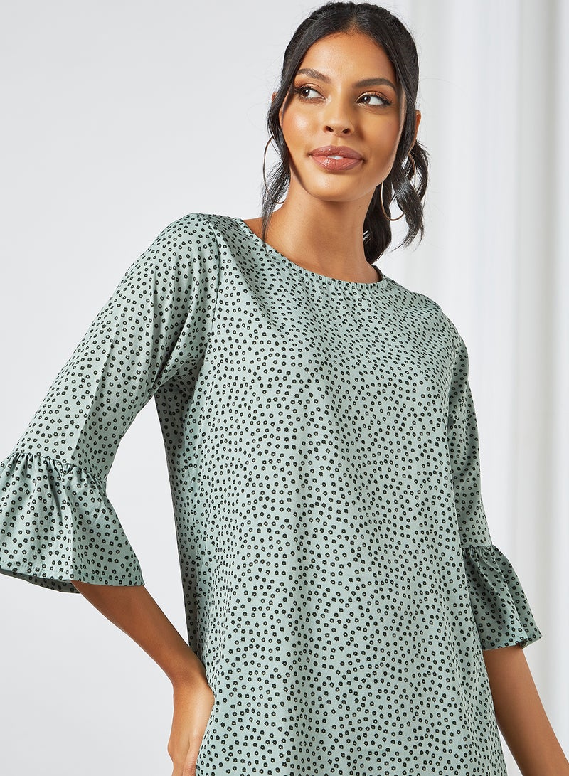 Aila Fashionable Round Neck Dress Green/Black  - Image 4