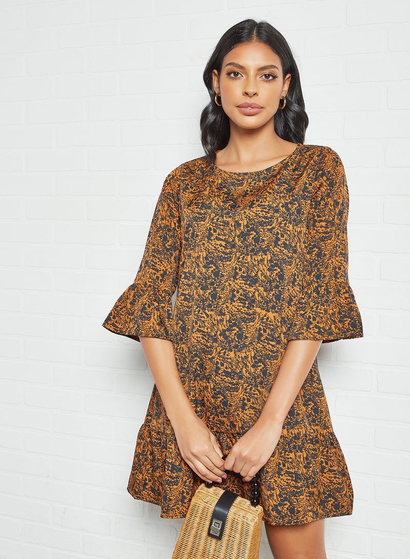 Aila Fashionable Round Neck Dress Yellow/Black  - Image 3