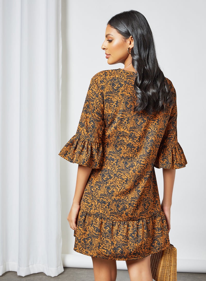 Aila Fashionable Round Neck Dress Yellow/Black  - Image 2