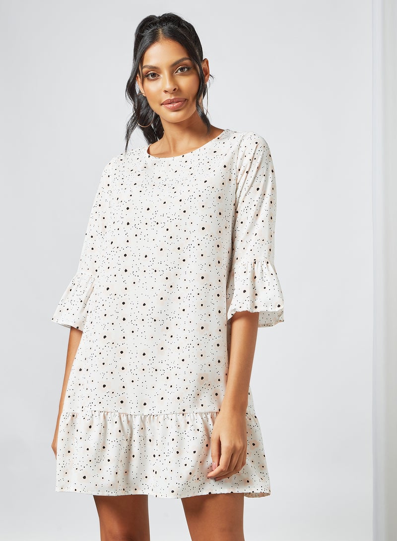Aila Fashionable Round Neck Dress White  - Image 1