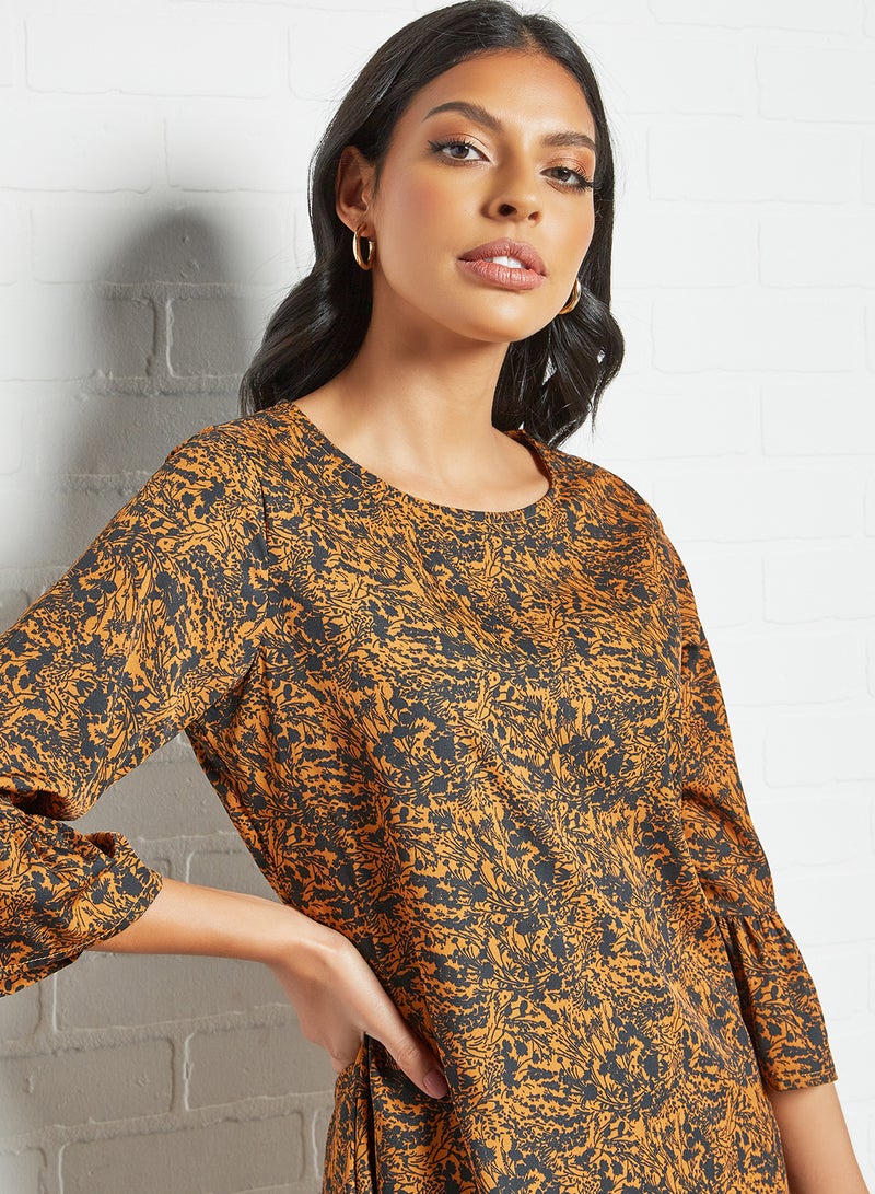 Aila Fashionable Round Neck Dress Yellow/Black  - Image 1