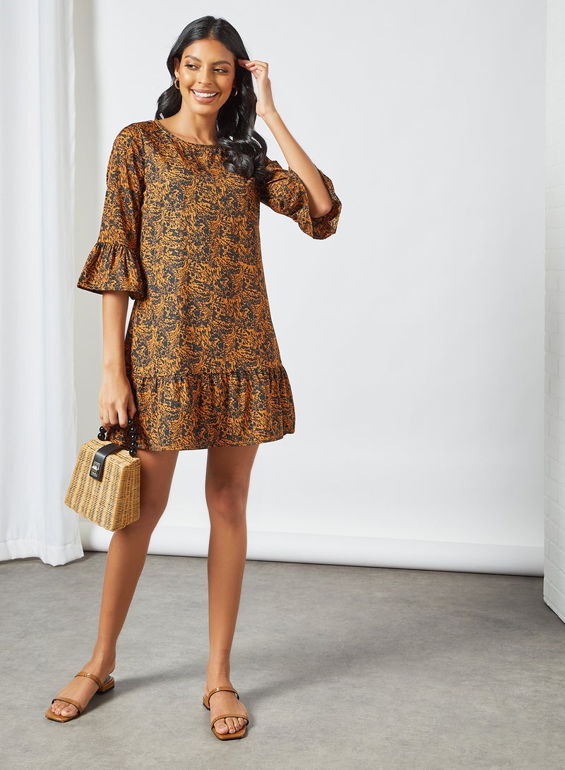 Aila Fashionable Round Neck Dress Yellow/Black  - Image 4