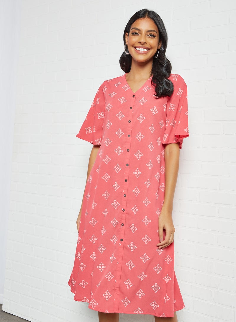 Fashionable V-Neck Dress Pink