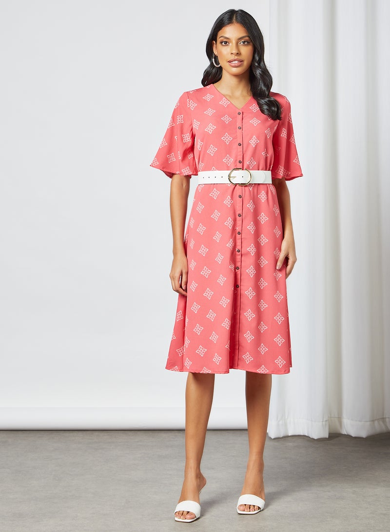 Fashionable V-Neck Dress Pink