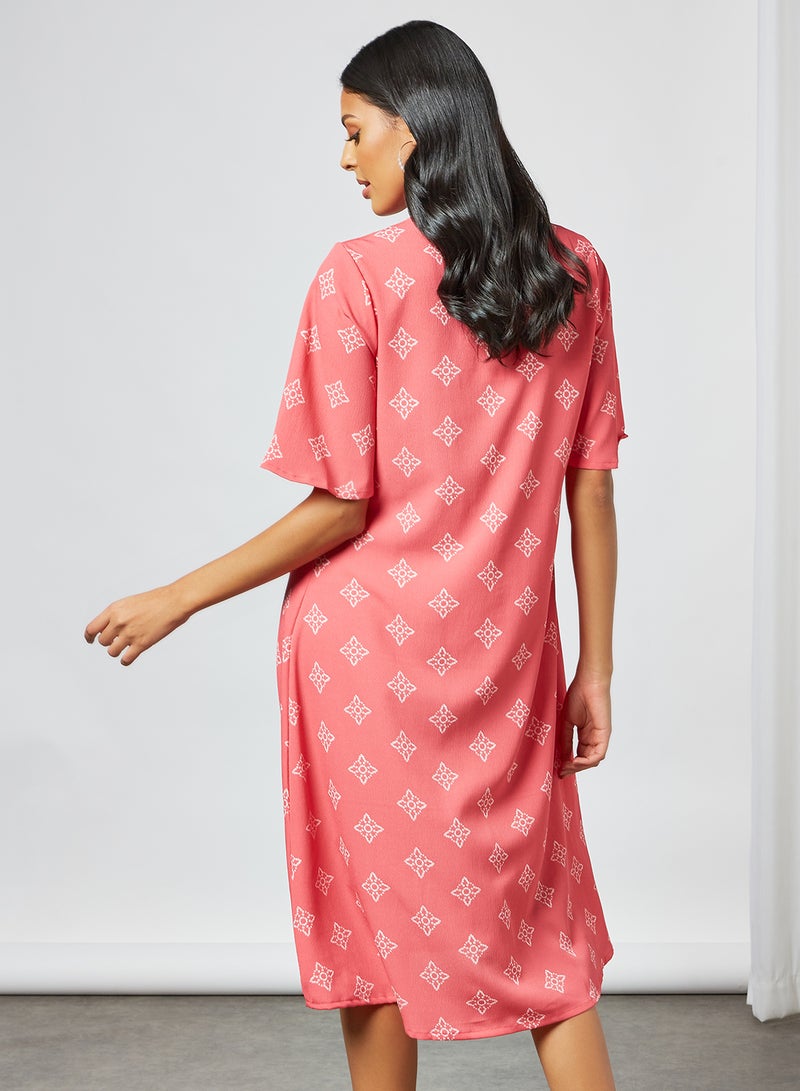 Fashionable V-Neck Dress Pink