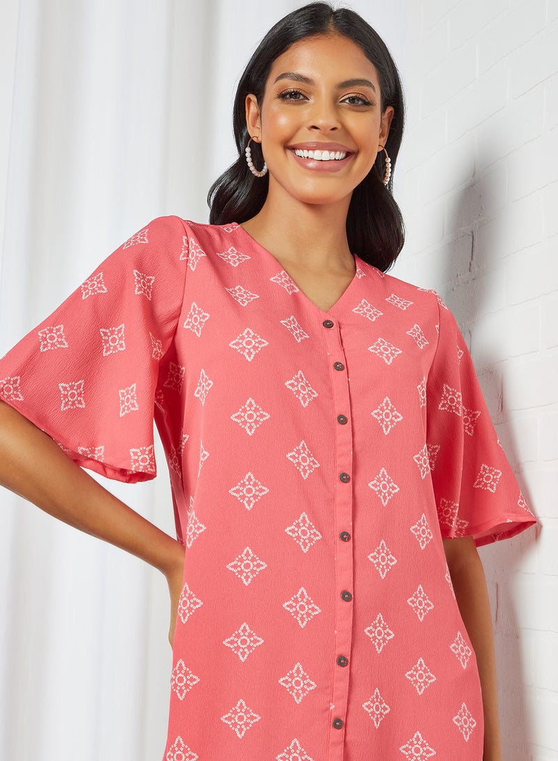 Fashionable V-Neck Dress Pink