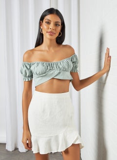 Gathered Detail Crop Top Sage Green