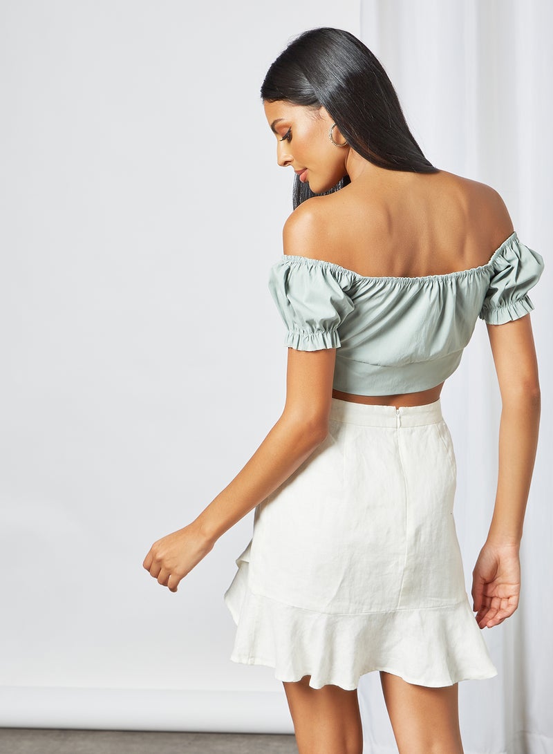 FEMME LUXE - Gathered Detail Crop Top Sage Green - Image 1