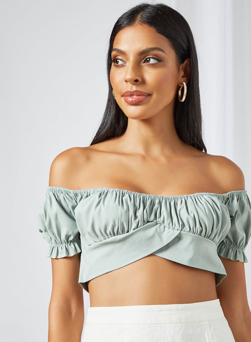 FEMME LUXE - Gathered Detail Crop Top Sage Green - Image 1