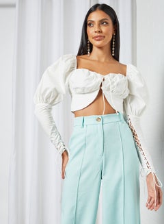 FEMME LUXE Tie Detail Corset Crop Top White  - Image 1