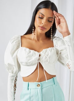 FEMME LUXE Tie Detail Corset Crop Top White  - Image 4