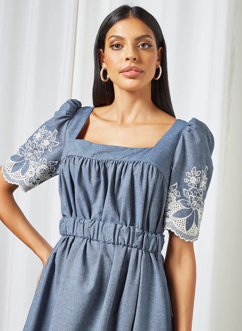 ELLIATT Ethos Schiffli Detail Dress Blue