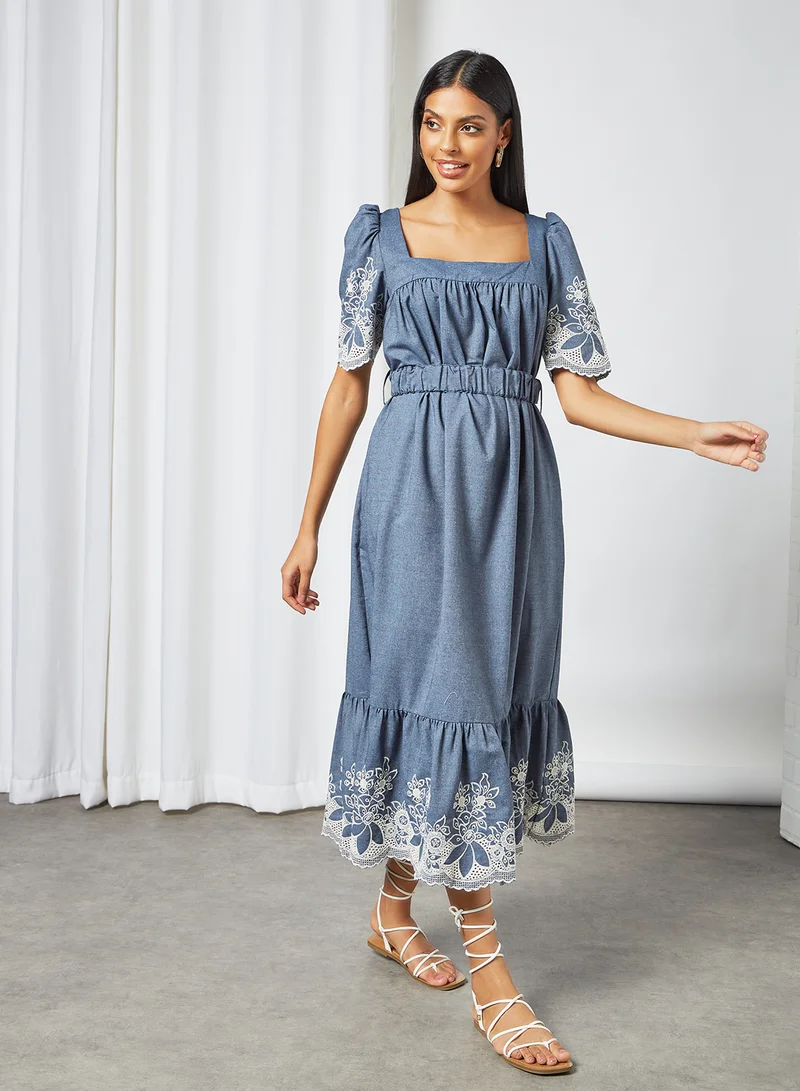 ELLIATT Ethos Schiffli Detail Dress Blue